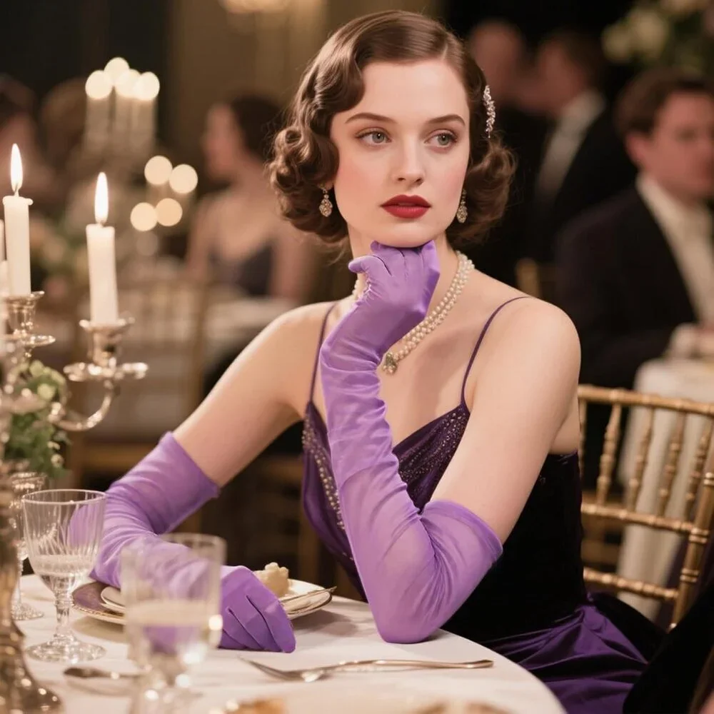 Women's Tulle Purple Long Satin Gloves Evening Elbow Length Party Costumes